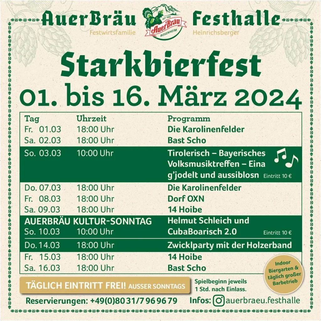 Starkbierfest 2024 Festprogramm 01.04. bis 16.04. - Auerbräu Festhalle