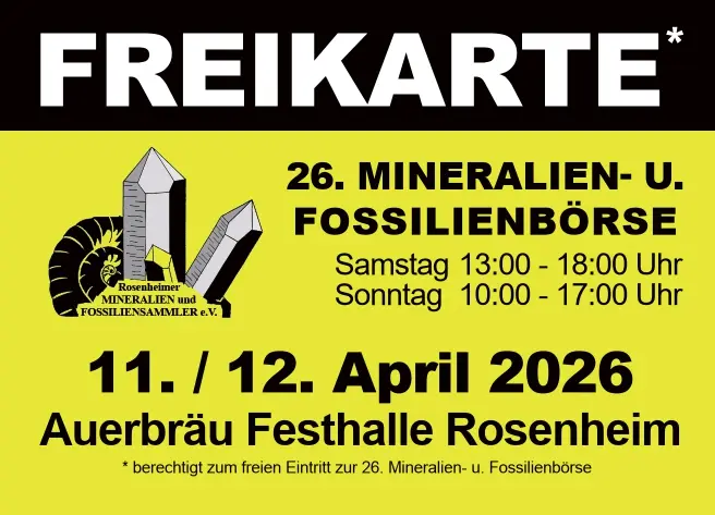 Freikarte_Mineralien und Fossilien Messe Rosenheim 2026